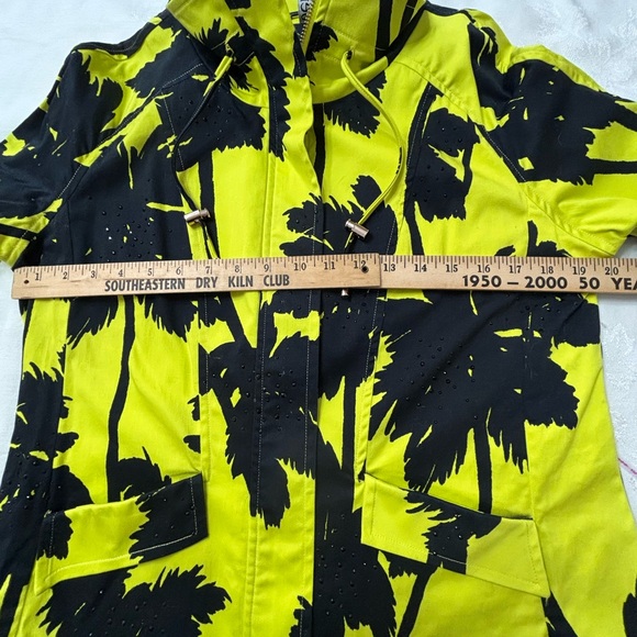 BEREK Blazer Bright Yellow Black Rhinestones Palm Tree Womens L Coastal Grandma - Picture 12 of 14